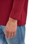 male model wearing red pullover, view of hand, cuff, best pullover to wear to the beach, coastal clothing, vacation clothes, florida sweater