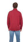 behind view male model wearing red pullover, best pullover to wear to the beach, coastal clothing, vacation clothes, florida sweater